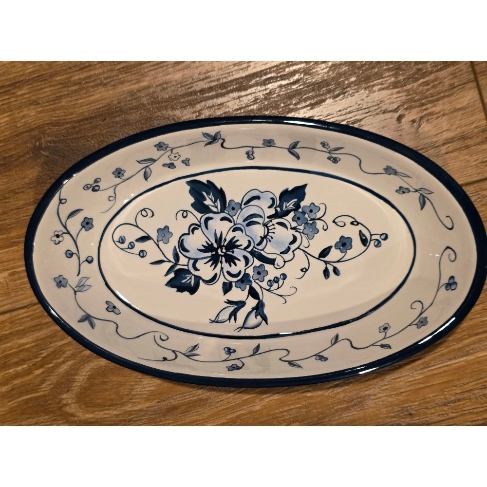 Lang Floral Blues Earthenware Oval Serving Dish Blue White - Picture 3 of 13